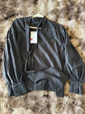 Zara Black Tie-Neck Blazer Jacket